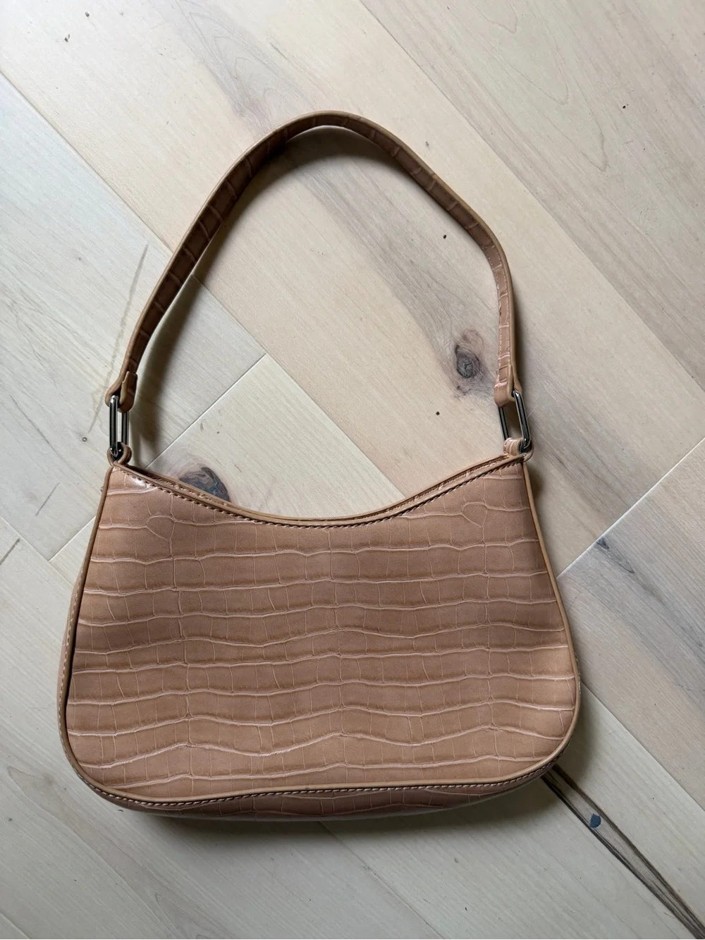 Y2K style light tan faux crocodile Shoulder Bag minimalist European summer - Picture 2 of 7